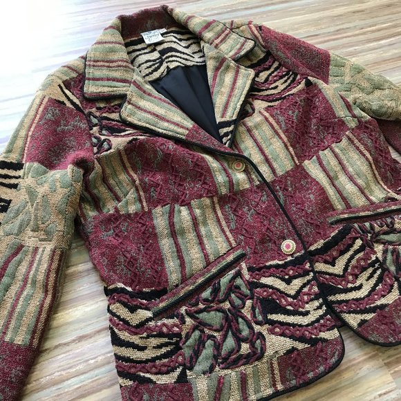 Parsley & Sage Textured Chenille Patchwork Tapestry Blazer Jacket - Picture 4 of 9